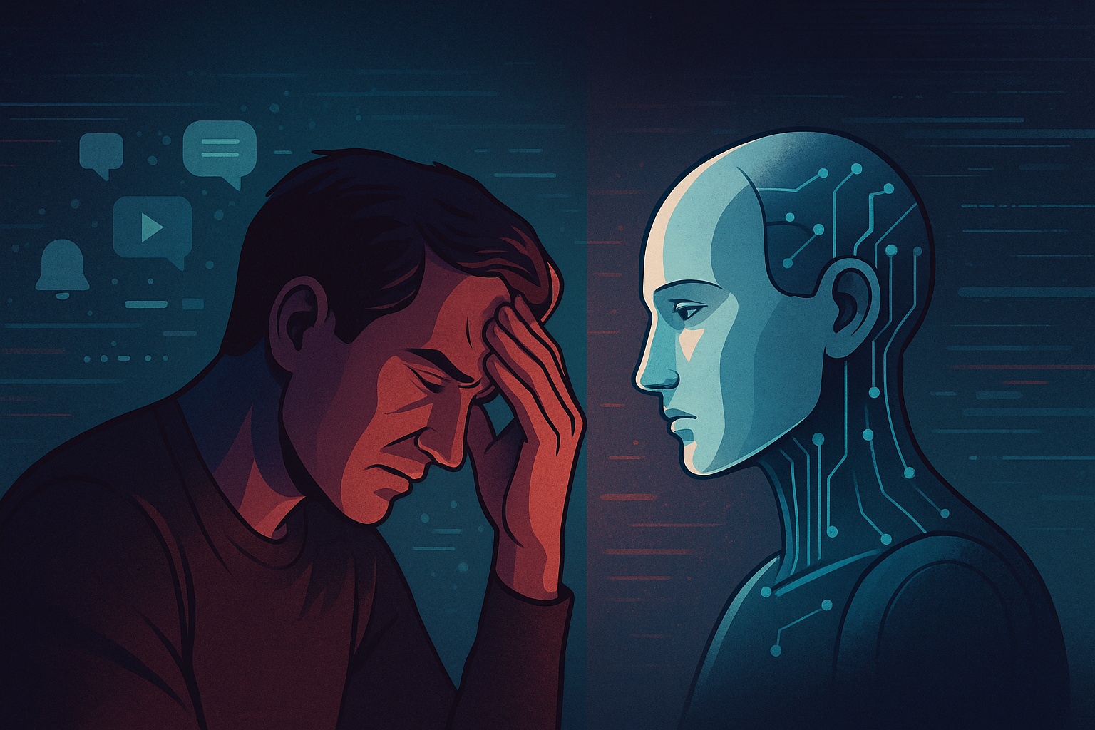 Ilustración conceptual para el artículo: ¿La tecnología nos está volviendo menos humanos? Una mirada crítica